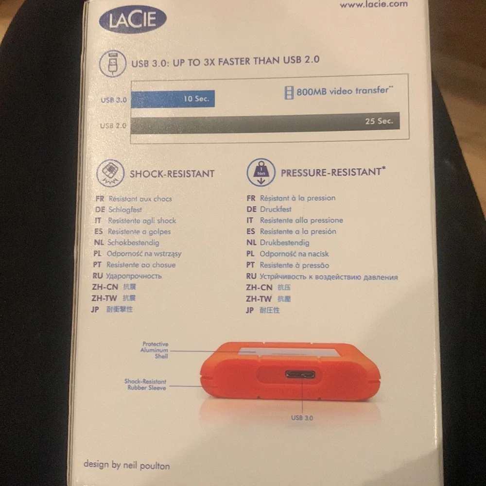 LaCie 2TB Rugged Mini USB 3.0 External Hard Drive NEW IN BOX